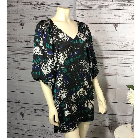 BCBG generation sheath dress, balloon sleeves  in black with green, blue size 6 - Picture 2 of 12